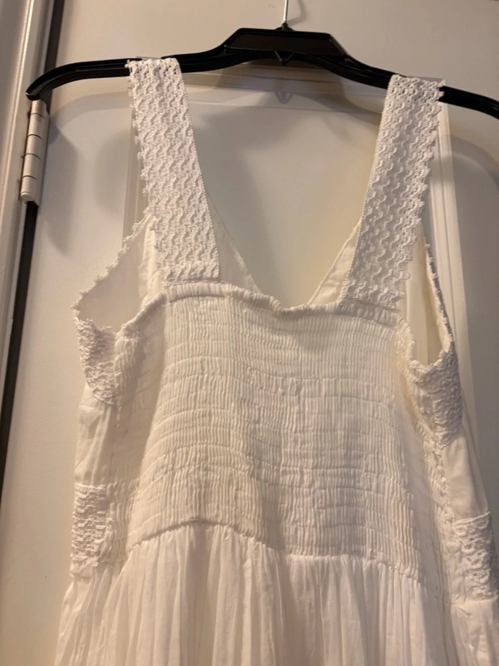White Cotton Boho Tiered Maxi Dress with Lace Trim - Picture 3 of 8